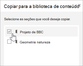 Selecione as secções que pretende copiar.