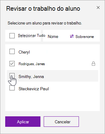 Selecione a caixa de seleção para bloquear uma página de estudante individual.