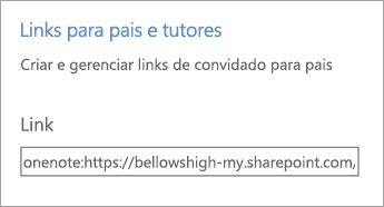 Hiperlink de links para pais e tutores em Gerenciar Blocos de Anotações.