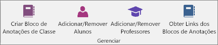 Grupo de gerenciamento da guia Bloco de Anotações de Classe.
