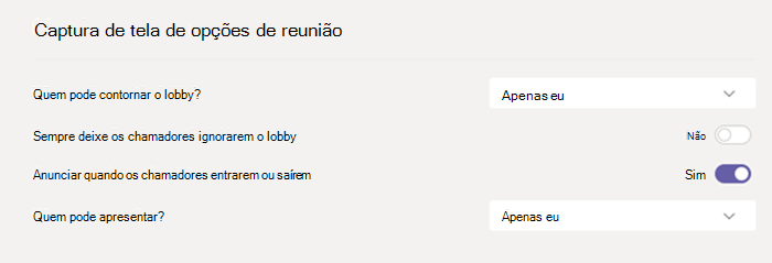Opções de mensagem no Teams.