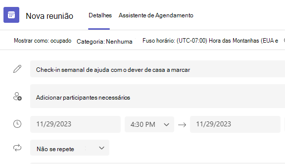 Captura de tela de uma nova reunião.