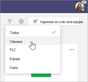 Filtrar tipos de equipe.
