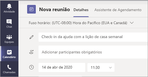 Captura de ecrã que mostra a opção para dar um título à sua reunião.