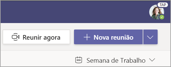 Captura de ecrã que mostra a opção selecionar + Nova Reunião.