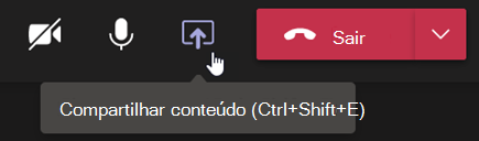 Captura de tela que mostra o botão Compartilhar conteúdo em uma barra de controle de reunião do Teams.