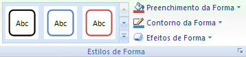 A faixa de opções do Excel mostrando uma seleção de estilos de forma