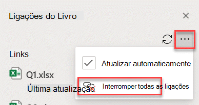 Comando Quebrar todos os links no painel Gerenciar Links.