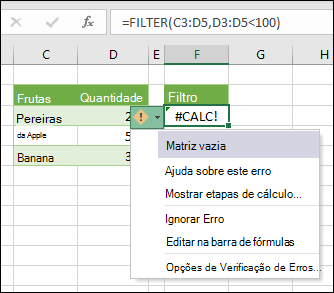 #CALC! erro – Matriz Vazia