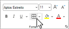 Captura de tela do botão de borda selecionado.