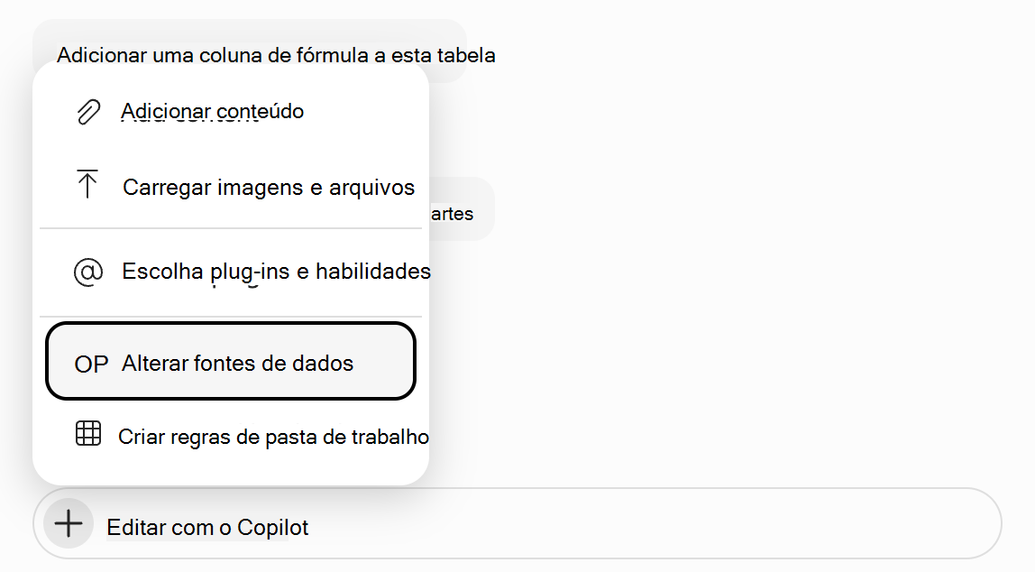 Captura de tela do campo de prompt do Copilot no Excel com 