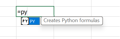 Insira =PY em uma célula para habilitar o Python.