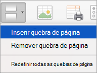 Opções no menu Quebras