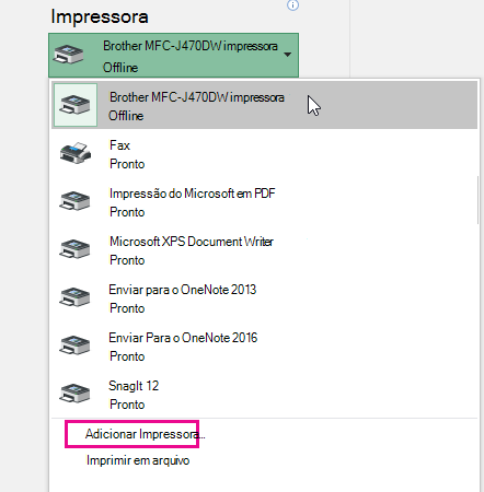 Clique em Adicionar Impressora para adicionar a impressora que você escolheu.