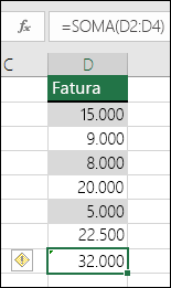 O Excel exibe um erro quando uma fórmula ignora células em um intervalo.