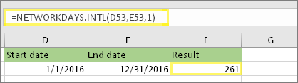 =DIATRABALHOTODIAS. INTL(D53;E53;1) e resultado: 261