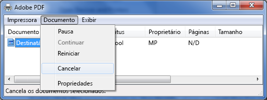 No menu Documento, clique em Cancelar.