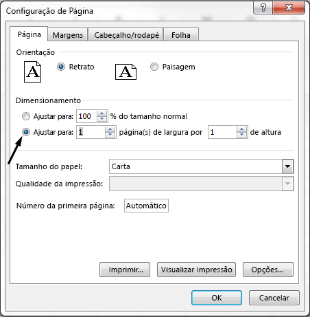 Defina a opção Fit to na caixa de diálogo Configuração de Página.