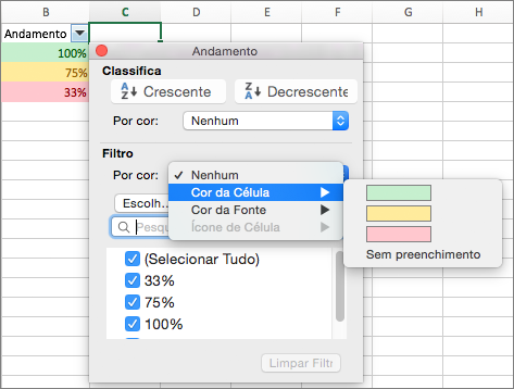 Exemplo de filtragem por cor de célula