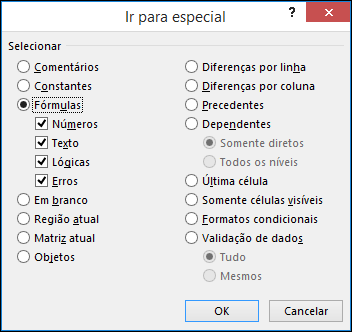 Caixa de diálogo Ir para Especial