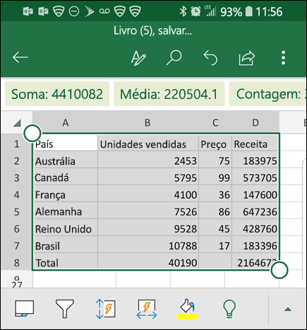 O Excel converteu seus dados e os retorna para a grade.
