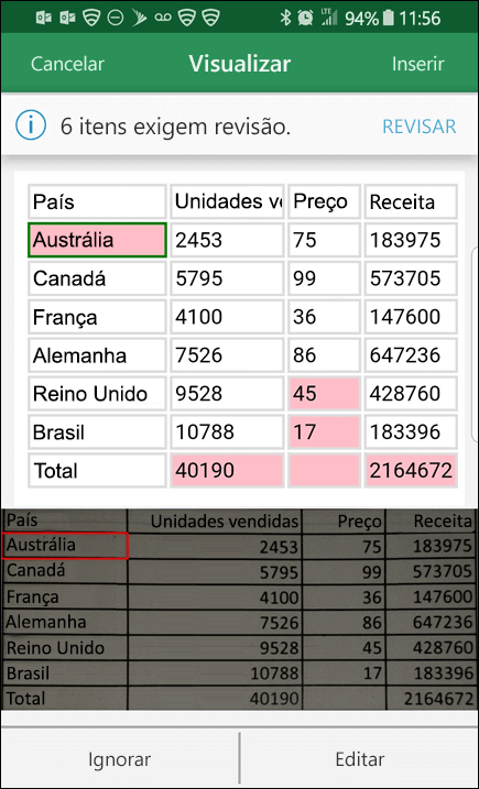 A importação de dados da imagem no Excel oferece a capacidade de corrigir problemas encontrados ao converter dados.