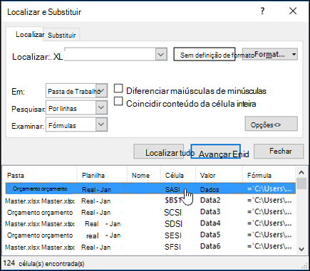 Caixa de diálogo Localizar e Substituir