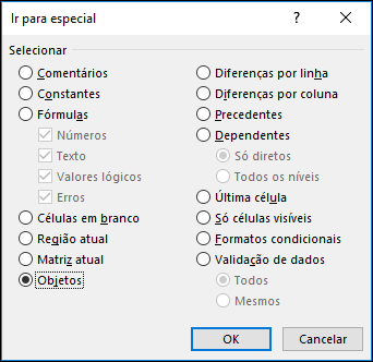 Ir para > a caixa de diálogo Especial