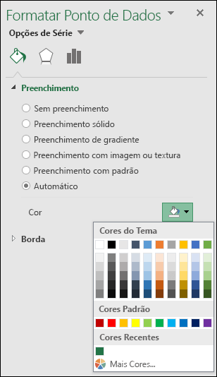 Opções de cores do gráfico do Excel Map para gráficos de categorias