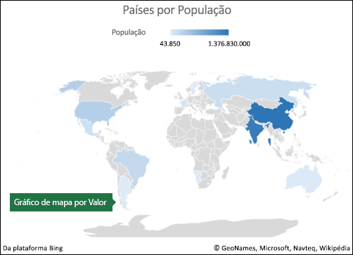 Mapa do Excelchart com dados de valor