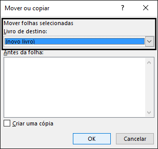 A caixa de diálogo Mover ou Copiar