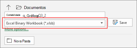Salvar como pasta de trabalho binária do Excel