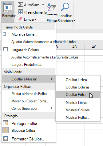 Ocultar ou desmarque planilhas do Home. > Células > Ocultar visibilidade > de formato > & Unhide