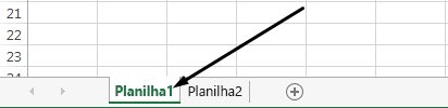 As guias de planilha do Excel estão na parte inferior da janela do Excel.