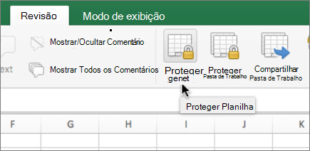 Opção Proteger Planilha na faixa de opções