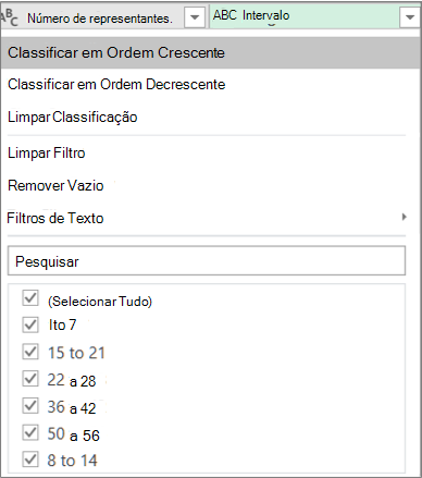 Utilizar o Filtro Automático para ver os intervalos criados