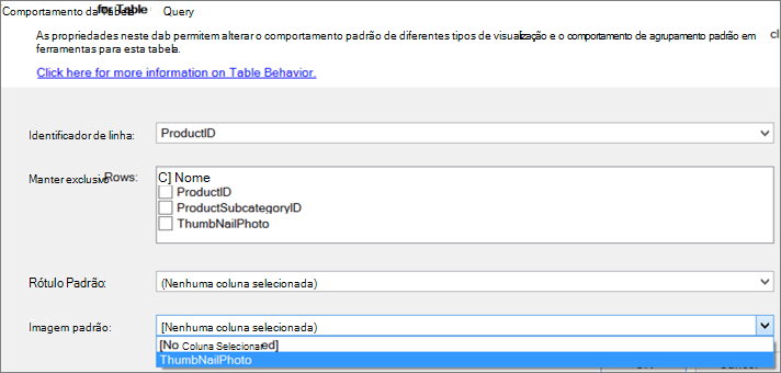 Configuração do comportamento da tabela