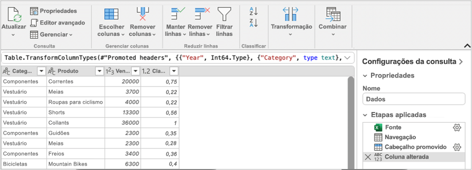 Editor de Consultas do Power Query
