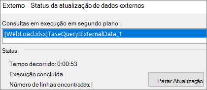 Caixa de diálogo Status de Atualização de Dados Externos