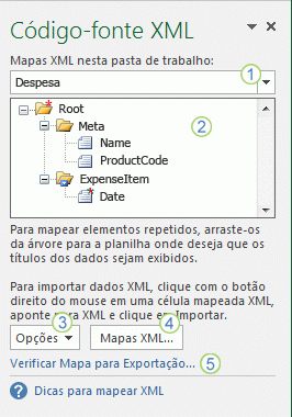 Painel de tarefas Código-fonte XML