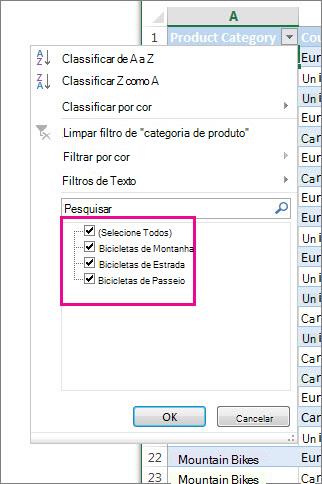 Filtrar selecionando itens em uma lista