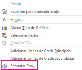 Comando Formatar Eixo no menu de atalho