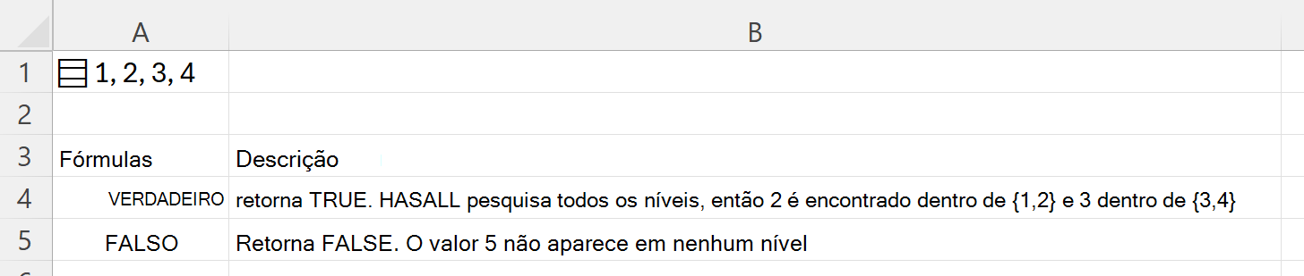 Usando HASALL para pesquisar dentro de uma matriz aninhada armazenada em uma única célula