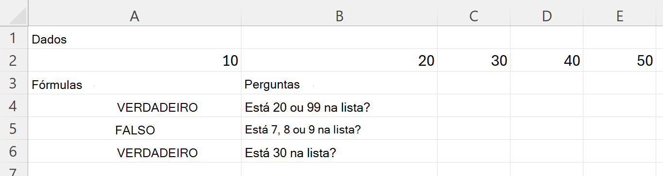 Usando HASANY para marcar se um intervalo contém pelo menos um dos vários valores