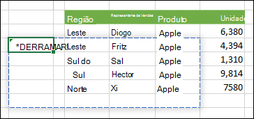 Imagem de um #SPILL! indica que uma saída de fórmula de matriz está a experienciar um bloqueio que o impede de ser transposto.
