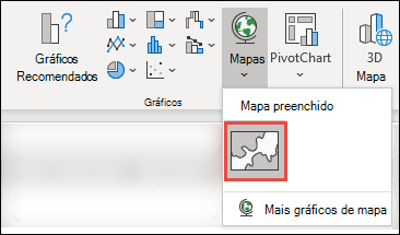 Para inserir um Gráfico de mapa, selecione qualquer célula dentro do seu intervalo de dados e, em seguida, aceda a Inserir > Mapas de > Gráficos > selecione o ícone Mapa de Manchas.
