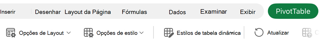 Botão Layout na faixa de opções.