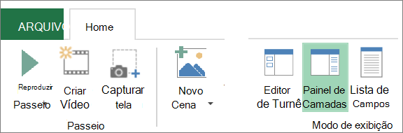 Captura de tela que mostra o botão Painel de Camada na guia Página Inicial do Power Map.