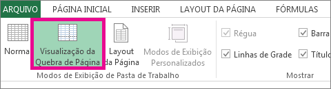 Clique em Visualização da Quebra de Página na guia Exibir
