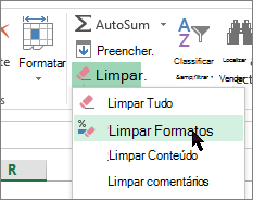opção limpar formatos